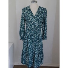 Uniqlo Womens Green Floral Midi Button Up Dress Sz S Prairie Cottagecore Boho