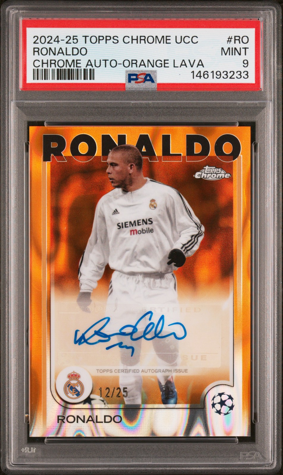 2024-25 TOPPS CHROME UEFA CLUB COMPETITIONS CHROME AUTOS #RO RONALDO 12/25 PSA 9
