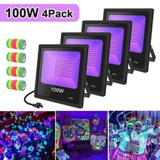 4 Pack 100W Black Light Bar IP66 Waterproof Blacklight Glow Party Flood Lights