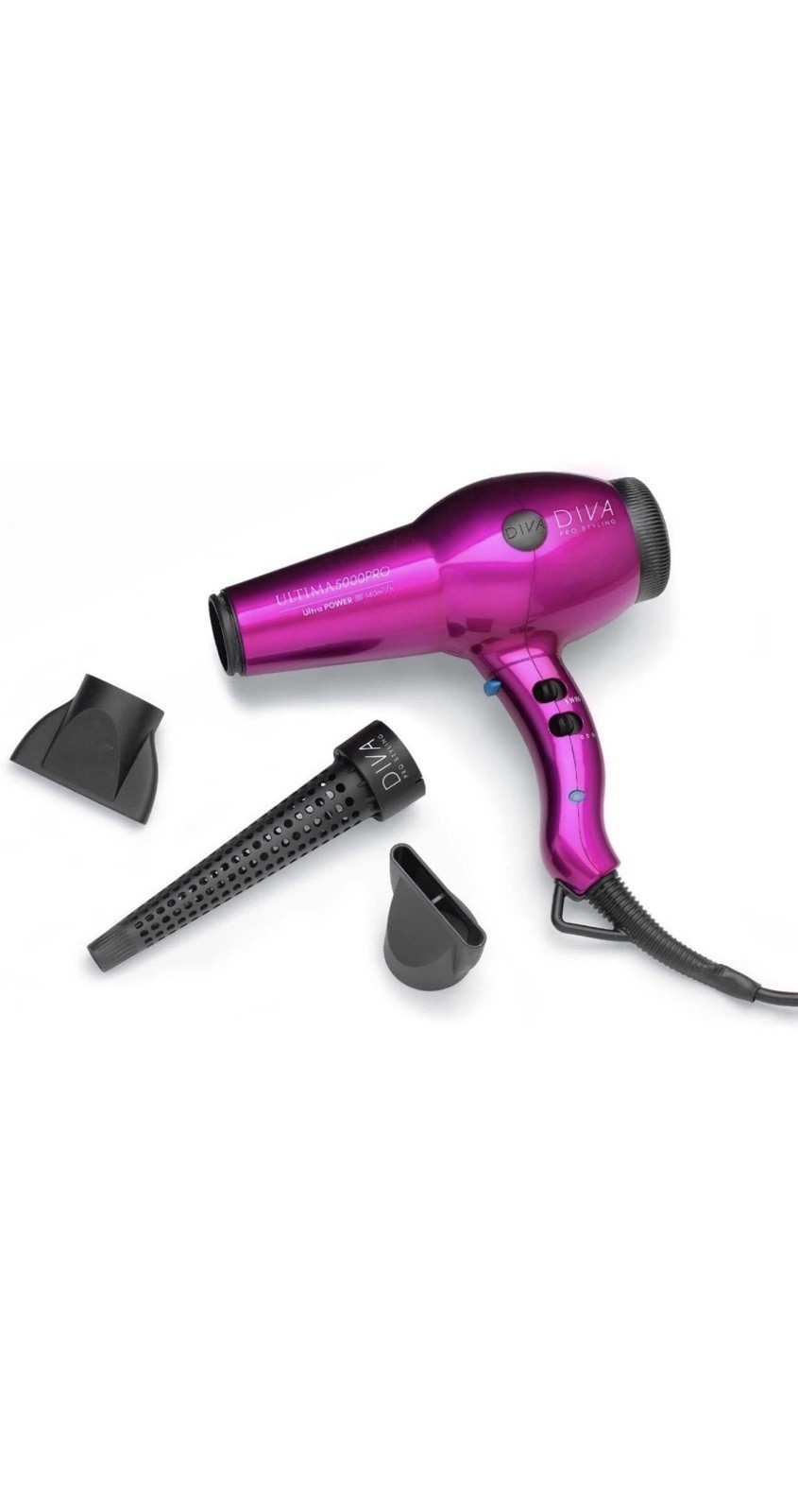 New Diva Pro Styling Ultima 5000 Pro Hair Dryer Pink PRO106 Ionic 2200W Salon