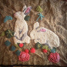 Vtg Claire Murray Hooked Rug Pattern bunnies strawberry patch  40x32 unfinished