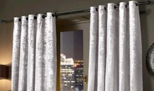 White Crushed Velvet Lined Curtains 46" x 54" Eyelet Pair – Santiago