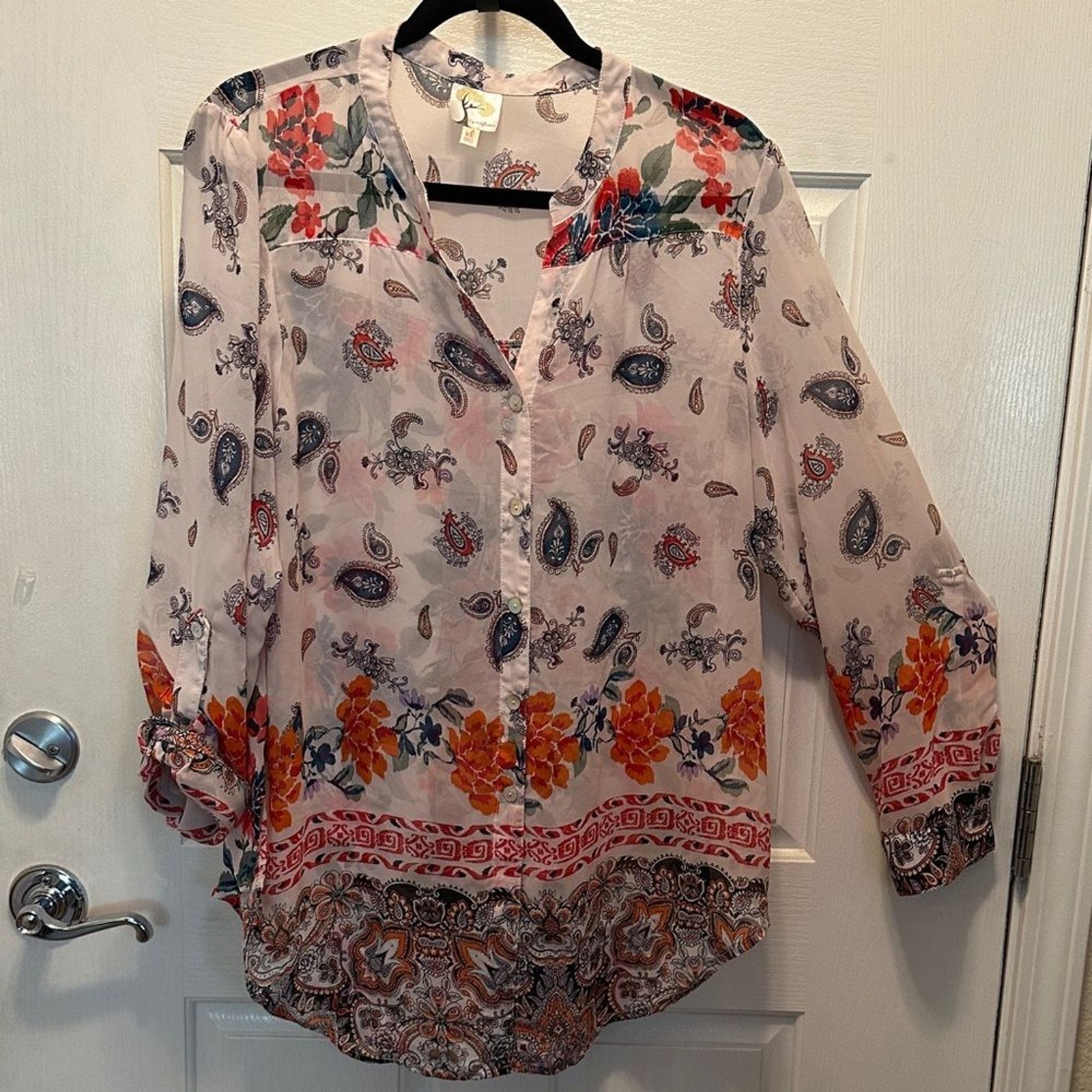 Anthropologie Fig and Flower Sheet Multicolor Floral Paisley Blouse Size XL