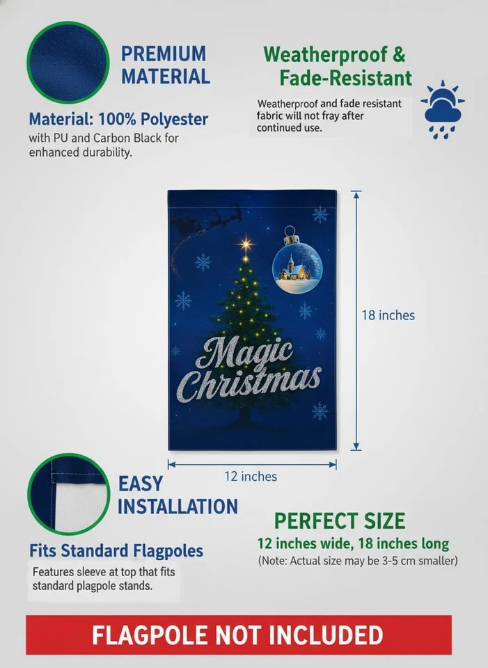 Magic Christmas Garden Flag Double-Sided 12X18 Inch Lightweight Holiday Yard Dec Foto 2 de 4