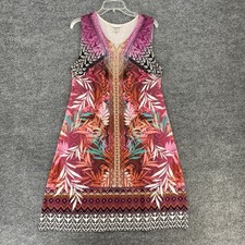 Christopher & Banks V Neck Shift Dress Colorful Tropical Sleeveless Womens M