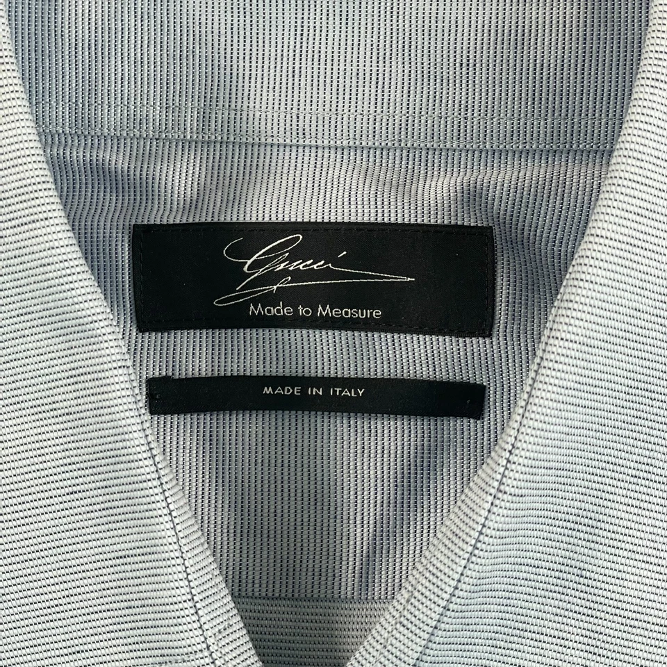 古驰修身正装衬衫男式 17.5 XL 蓝色法国袖口意大利制造设计师 — 第 2/4 张图片