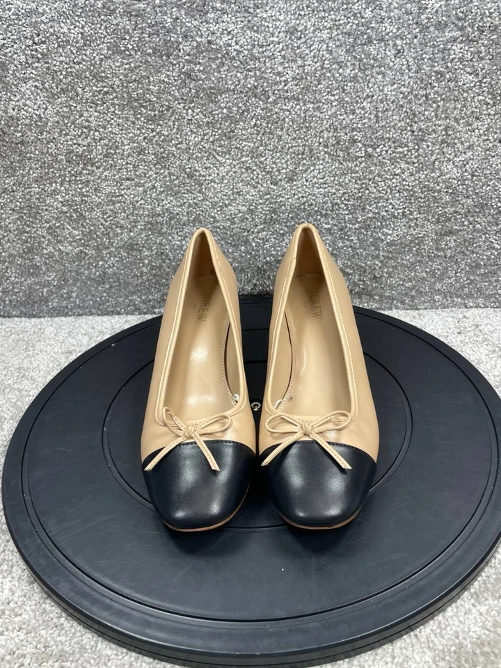 J.Crew Pisos Mujer Talla 8 EE. UU. Puntera Gorra Ballet Desnudo Negro Bloque Tacones Sin Cordones Foto 4 de 4