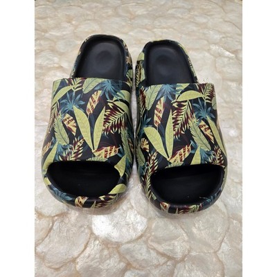 Mens Tropical Palm Leaf Print Slides Sandals Casual Summer Pool