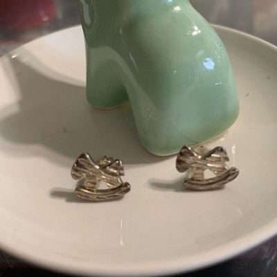 Ohrringe Schaukelpferd Sterlingsilber 925 strukturiert klein *nur ein Silberboden