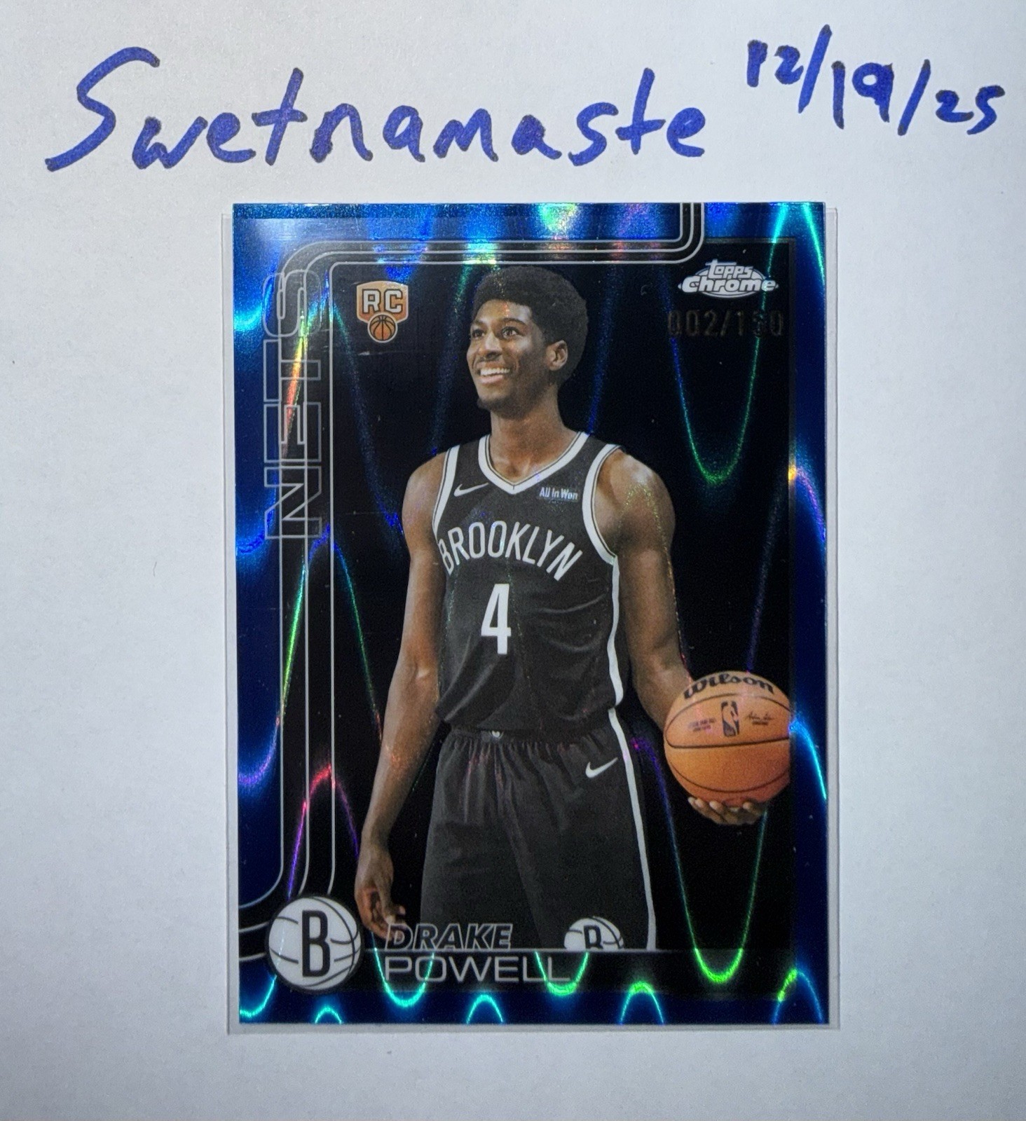 2025-26 Topps Chrome Drake Powell #272 Blue Ray Wave /150 Brooklyn Nets SP