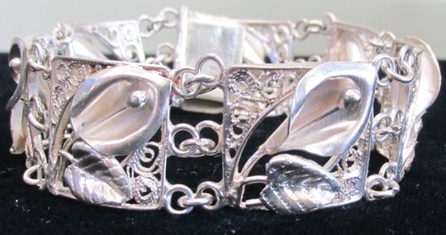 Bracciale donna argento sterling 925 motivi floreali regalo gioielli elegante vintage - Foto 4 di 9