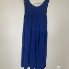 Everlane Weekend Tiered Dress Women's L Blue Cotton Beach