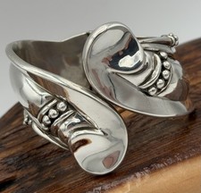 Vtg Valladares Mexico Sterling Repousse Art Deco Cornucopia Clamper Bracelet