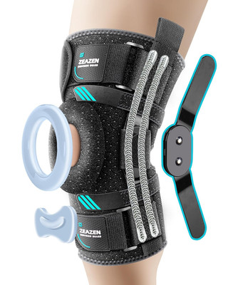 Hinged Knee Brace with Dual Metal Side Stabilizers & Patella Support   Adjustabl