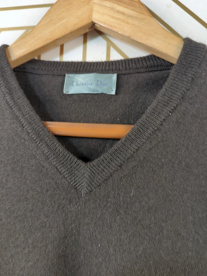 Suéter vintage Christian Dior para mujer MARRÓN cuello en V logotipo de abuelo talla 4 LEER Foto 4 de 4