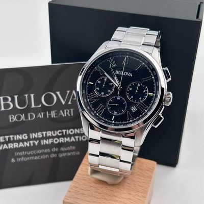 Bulova Wilton Watch Men's Chronograph Quartz Watch Black Dial 96B288 46.5 mm
