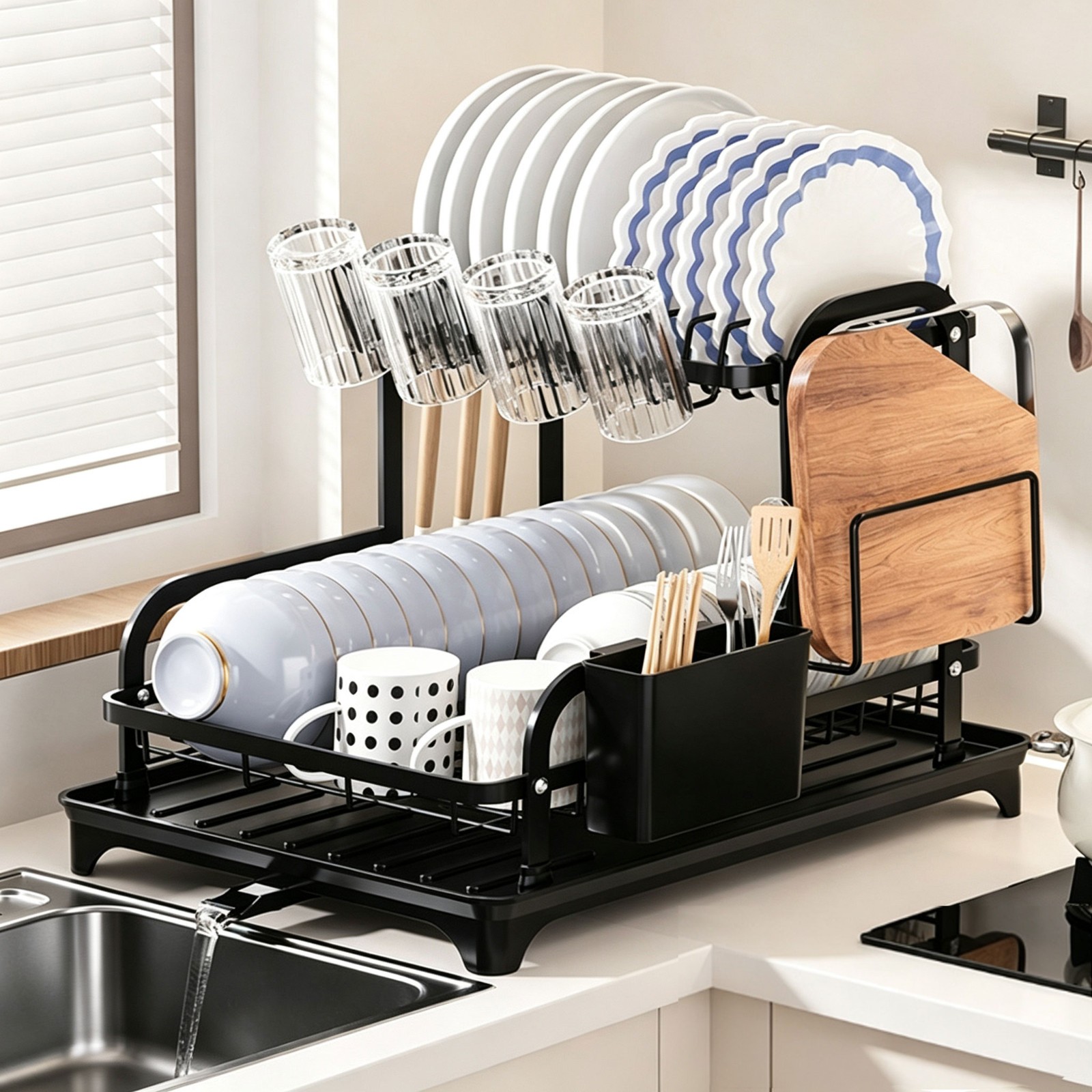 Dish Drying Rack Home and Kitchen 2 Tier Dish Rack Home Storage Organizer Black