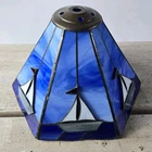 Vintage Tiffany Style Stained Glass Lamp Shade Nautical Sail Sailboat Blue 6X8
