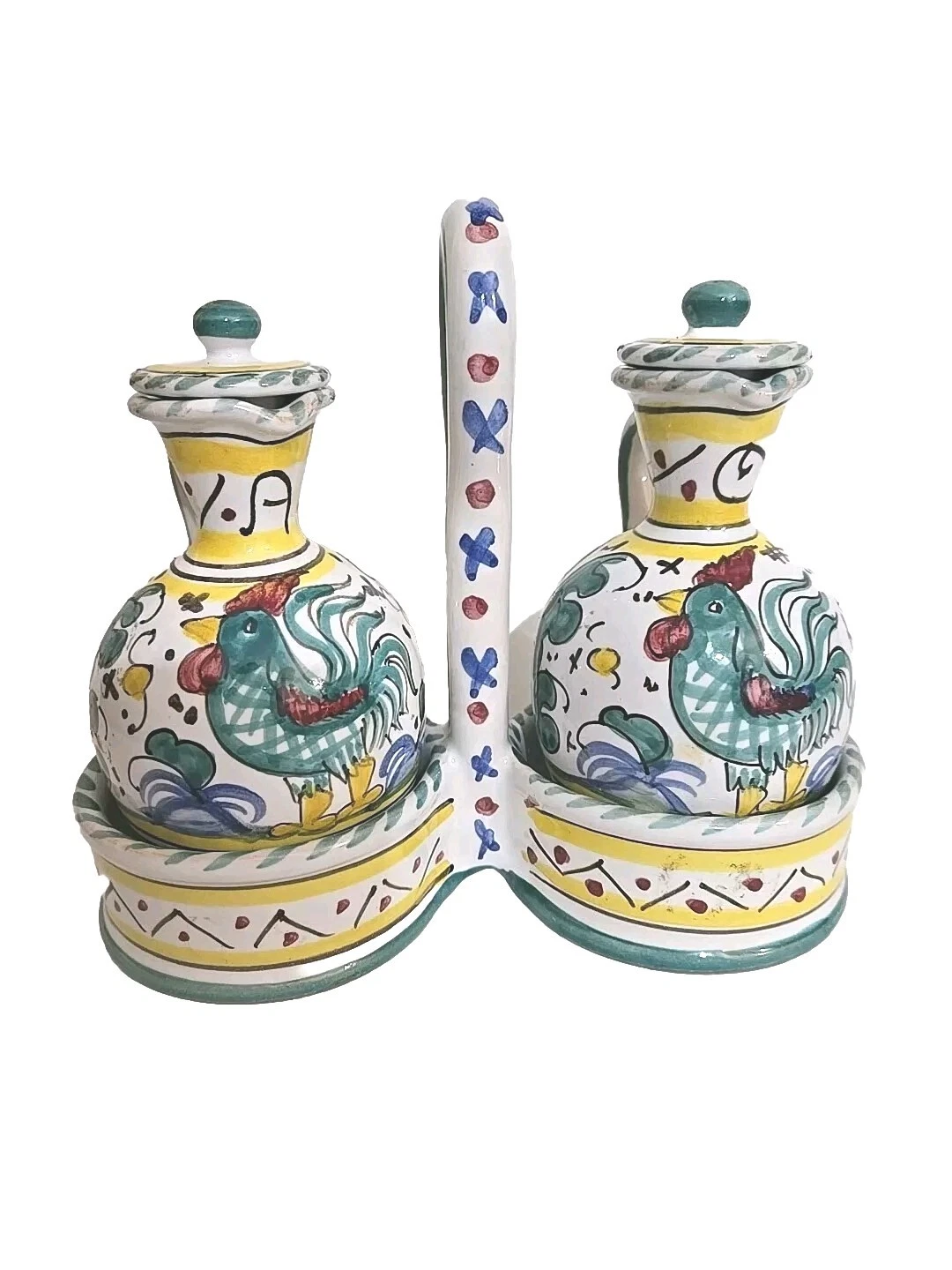 Martini Marisa Antica Siena Condiment Cruet Caddy Rooster Italian Pottery