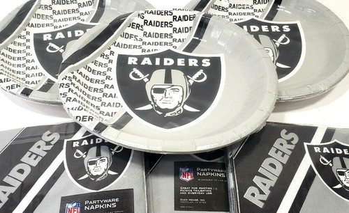 NFL Raiders 72pc Paper Plates and Napkins Party Supplies - Picture 2 of 6
