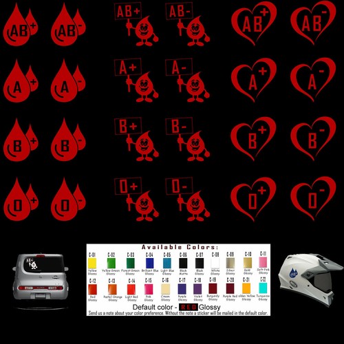 Blood Types Vinyl Decal Stickers Car Window Helmets AB+ AB- A+ A- B+ B- O+ O- - Picture 4 of 7