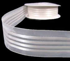 5 Yards Antique White Ivory Satin Sheer Striped Wedding Ribbon 1 1/2"W