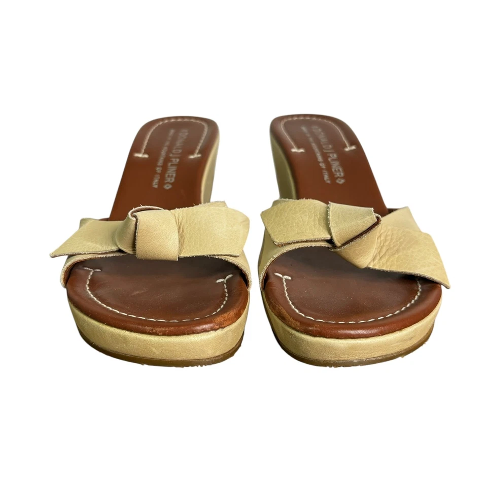 Sandalias Donald J Pliner 8 M Velma Cuero Tostado 3" Cuña Deslizable Hechas en Italia Nudo Foto 2 de 4