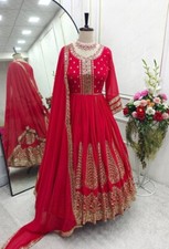New Attractive Red Faux Georgette Gown Bottom With Dupatta For Wedding