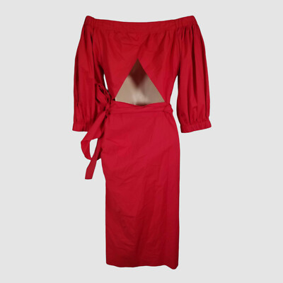 open lace back dress Linen Blend Red Off Shoulder Midi Dress - All Dresses