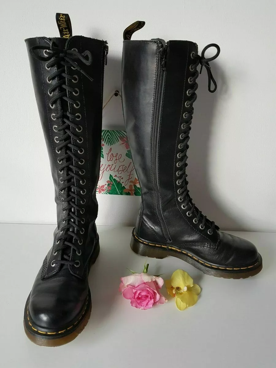 RARE Dr Martens 20 hole silver knee high 1B60 black UK3 tall