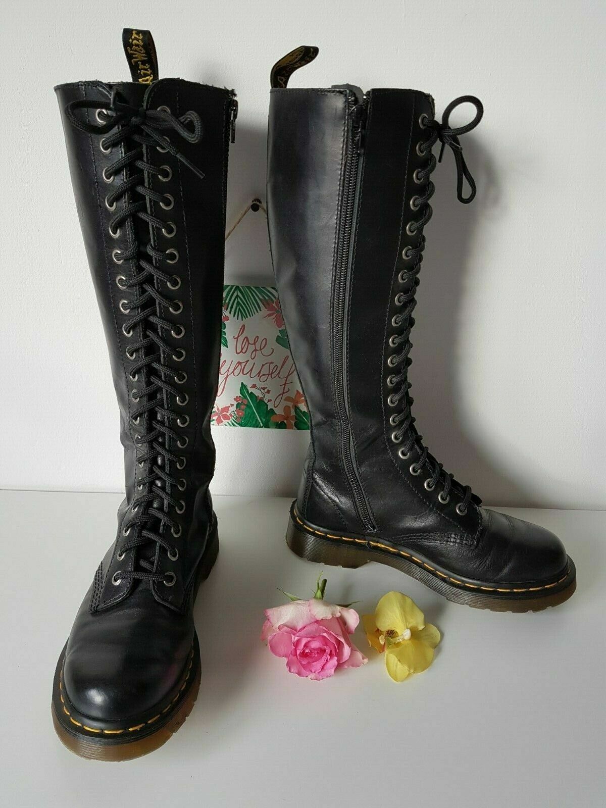 RARE Dr Martens 20 eye silver hole knee high like 1B60 black UK3 tall  virginia | eBay