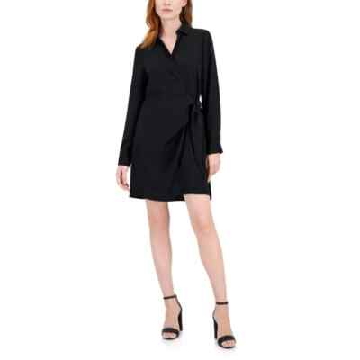 International Concepts Petite Long Sleeve Collared Waist Tie Dress Black  Sz-PS | eBay