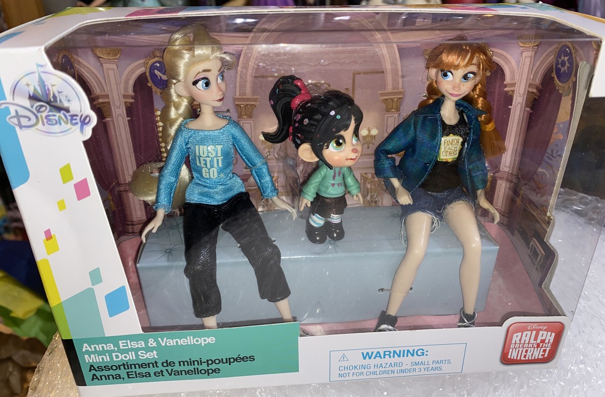 Disney Store Anna, Elsa Vanellope Mini Doll Set Ralph Breaks the