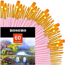 Paint Brushes Set 6 Pack 60 Pcs Round Pointed Tip Paintbrushes Nylon Hair Art...
