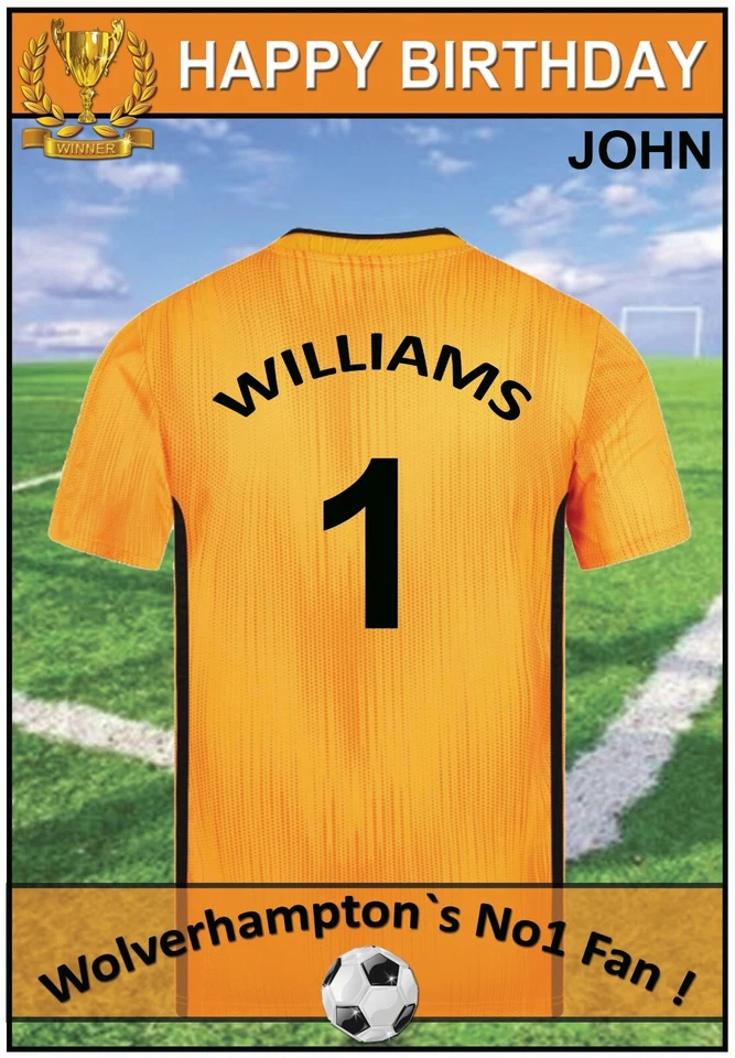 KARMAKARDS Personalised Wolverhampton Football Birthday Card (Jersey or Newspaper)