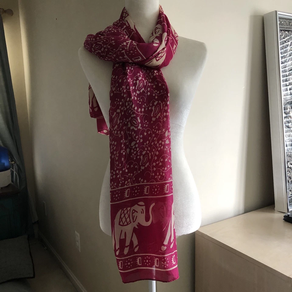 Mujer Pashmina Chal Sarong Envolvente Bufanda Rosa Fucsia Con Elefantes Foto 4 de 4