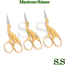 3 pcs Stork Sewing Embroidery ManiCure Scissors Gold Plated 3.5" Bird Shape