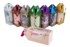 Islamic Gift Transparent Box w Prayer Mat rugs Janamaz and Tasbeeh nice colours 