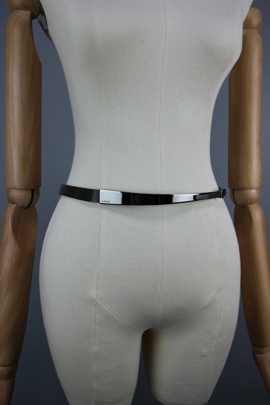 Ceinture GUCCI authentique Gucci édition limitée étroite cuir gris maigre taille XS M