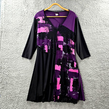 Viola Womens Dress Size XL Black Purple Pink Stretch Knit Lace Trim 3/4 Sleeve