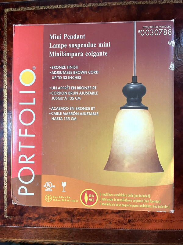 NEW Portfolio Bronze Mini Pendant Light Fixture #0030788 Max 60 Watt Candelabra