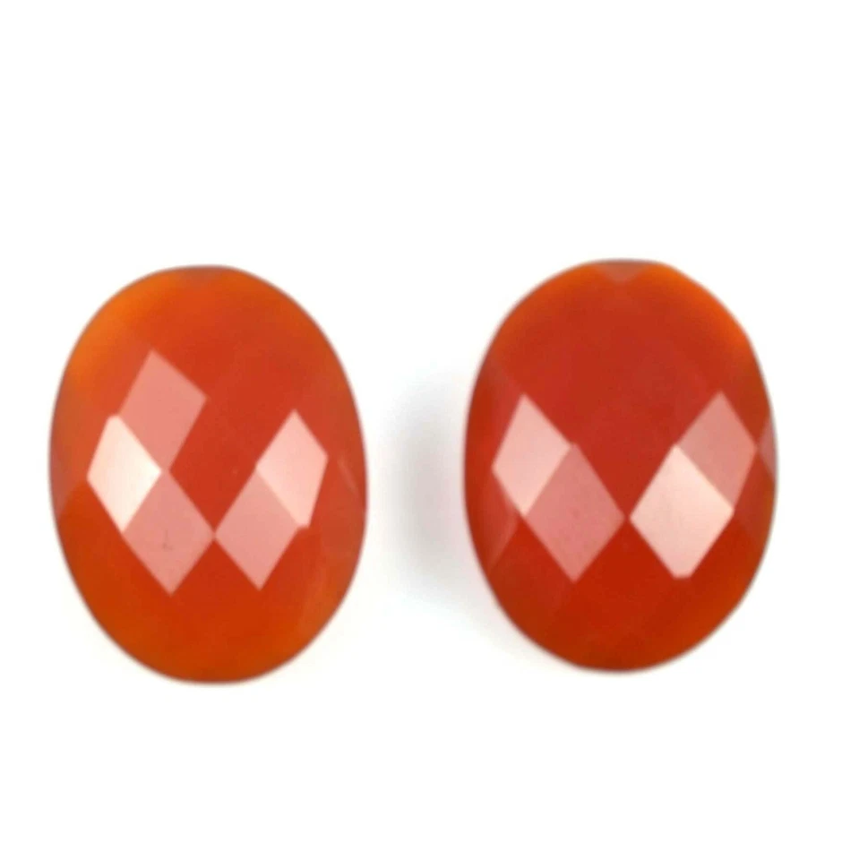 12x16MM Natural African Orange Onyx Loose Oval Broilets Gemstone Chekar Cut Pair - Image 4 of 4