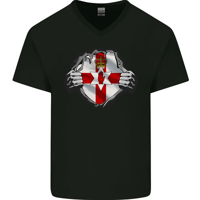 Ulster Flag N Ireland Gym Ripped Torn Herren V-Ausschnitt Baumwolle T-Shirt