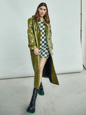 Glamorous Olive Check Patent Longline Coat