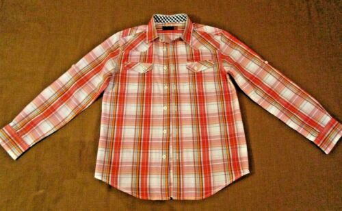 DESIGNER BOYS BEN SHERMAN CHECKED SHIRT AGE 10 11 YRS RED ORANGE CHECK IMMACULAT