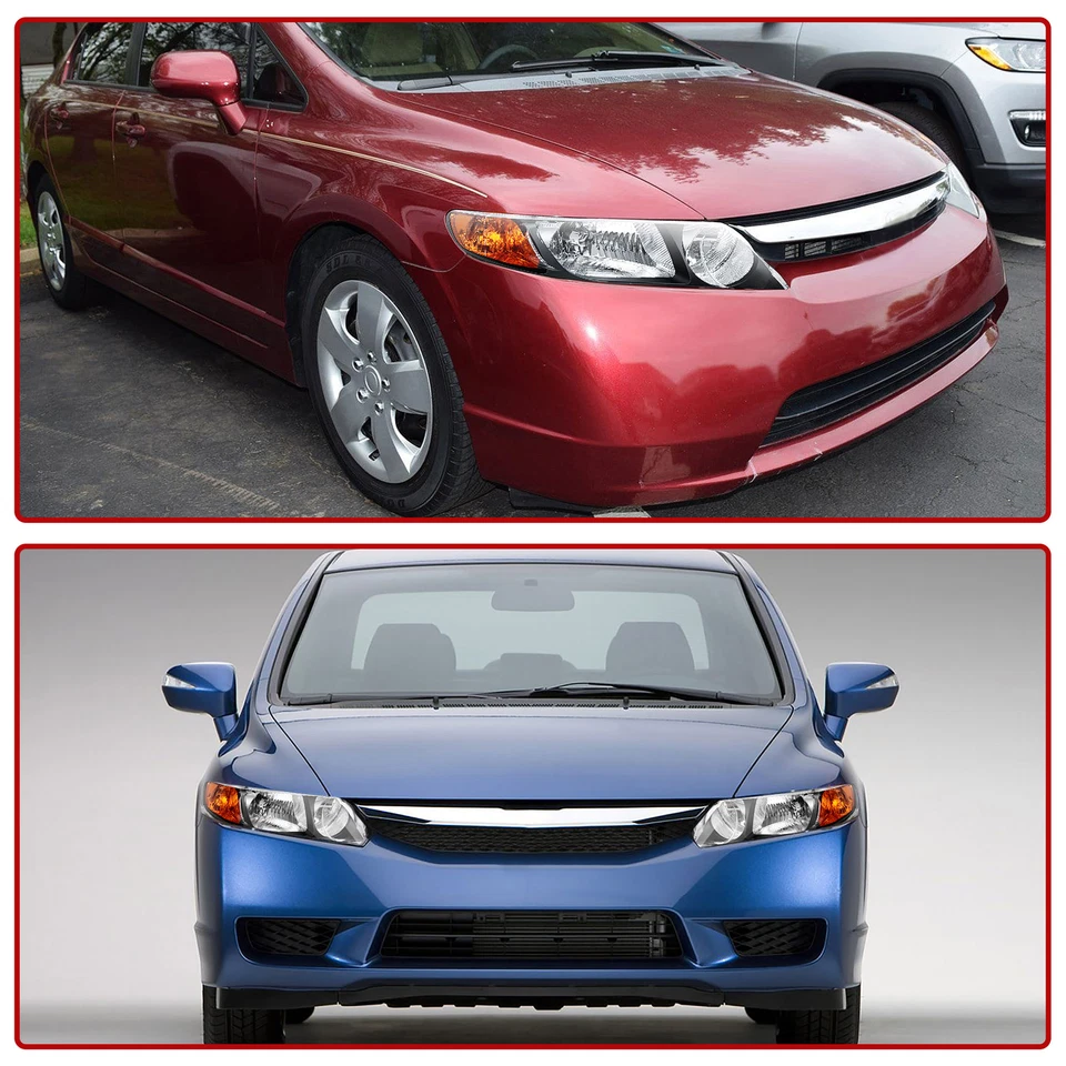 Headlights Assembly for 2006-2011 Honda Civic Sedan 4Dr Black Headlamps Pair Set - Image 2 of 4