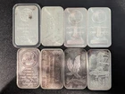 Lot of 8, 1 Troy oz Silver Bars .999 Fine - Various Mints