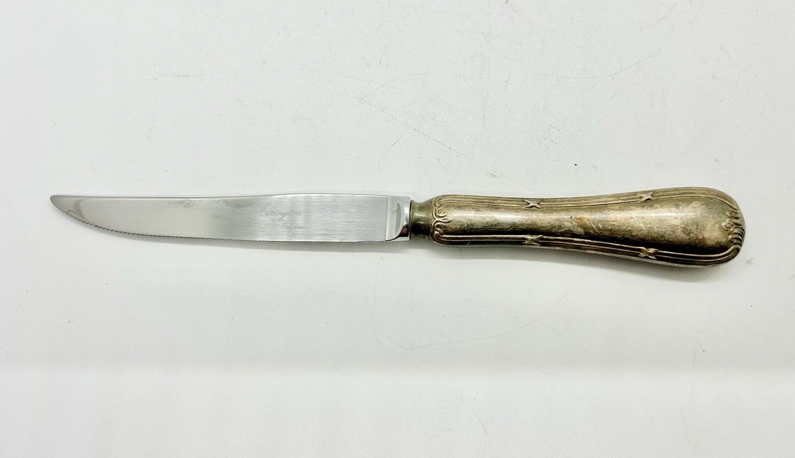 Vintage Ellington Sheffield England Silverplate Serrated Steak Knife Gold Handle