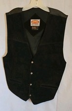Paragraff Leather Vest Mens XL Black Classic Biker Western Snap Front Pockets