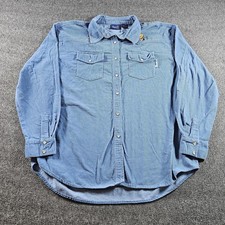 Disney Winnie The Pooh Shirt Womens XL Blue Corduroy Button Up Embroidered